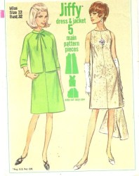6775 Simplicity 1966 Jiffy No Collar, No Sleeves Halter A-Dress, Jacket Pattern 12 32B Cut